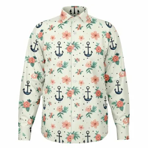 Chemise Homme - Manches Longues À Fleur Et Encre Marine