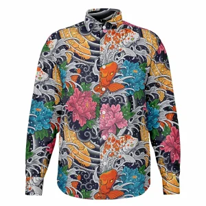 Chemise Homme Style Japonais – Motifs Carpes Koï Et Chrysanthèmes - Manches Longues