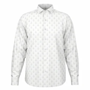 Chemise Homme Blanche À Encres Marines - Manches Longues