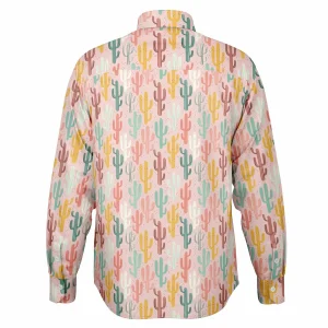 Chemise Homme Rose Pale À Cactus - Manches Longues