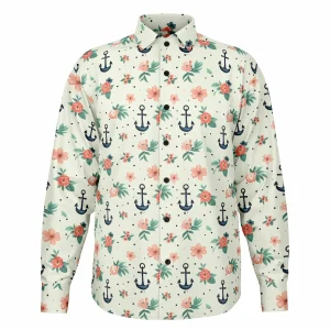 Chemise Homme À Fleurs Marines - Manches Longues