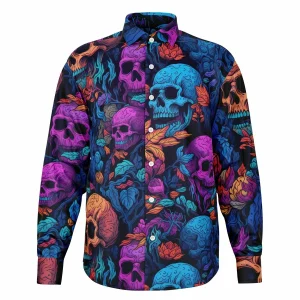 Chemise Homme Manches Longues - Têtes De Morts Fluo