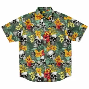 Chemise Homme Manches Courtes - Têtes De Morts - Fleurs