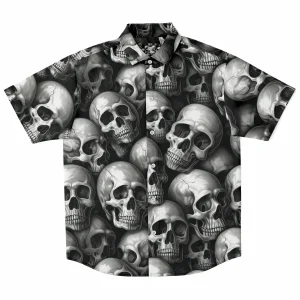 Chemise Homme Manches Courtes - Têtes De Morts Noir Et Blanc