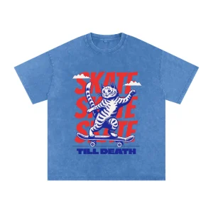 T-shirt Oversize "Skate Till Death – Chat Skateur"