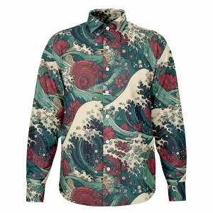 Chemise Homme Manches Longues - Vagues Du Japon