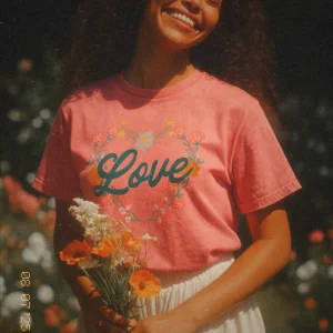 T-shirt Femme Oversize Rose “Love” – Vintage, Fleurs