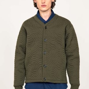 Cardigan Matelassé Boutonné Omar Kaki Foncé