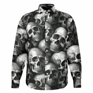 Chemise Homme Manches Longues - Têtes De Morts Noir Et Blanc