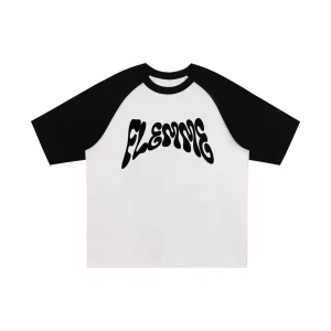 T-shirt à manches raglan noir et blanc - "FLEMME"